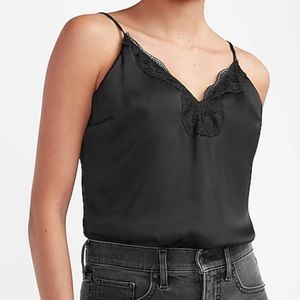 NWT Express Satin Lace Trim V-Neck Cami Black